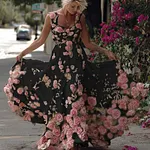 Bohemian Style Pink Rose Lightweight Vintage Style Long Dress With Straps - Image 4