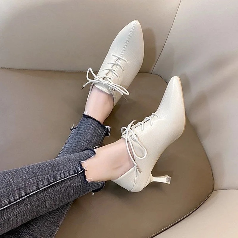 2021 autumn and winter new women's shoes pointed toe stiletto high heels lace-up nest shoes nude boots single shoes women