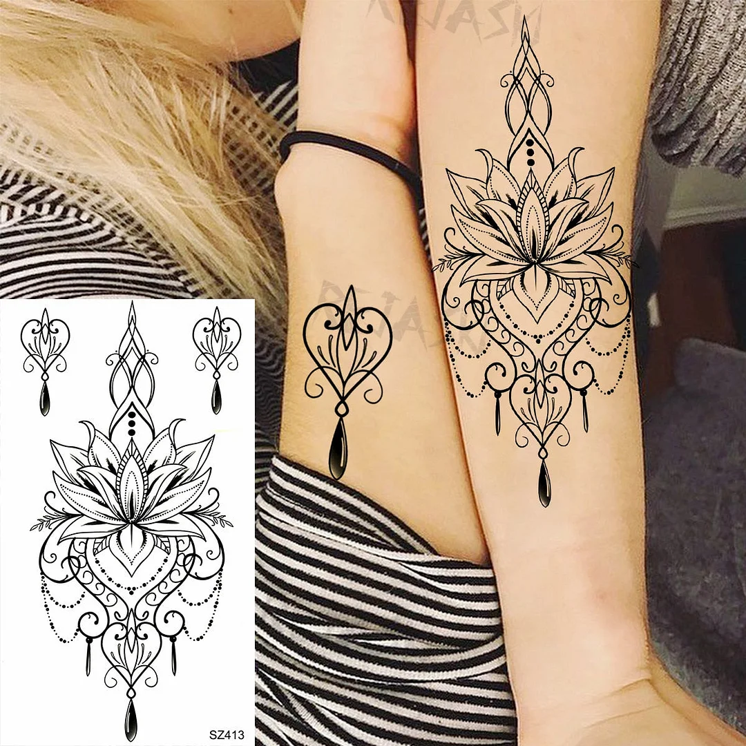 Realistic Sunflower Fashion Wrist Temporary Tattoos For Women Gilr Butterfly Geometry Fake Tattoo Custom Armbands Washable Tatoo