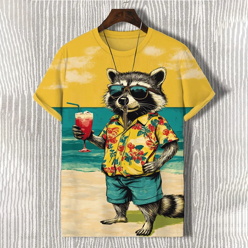 Men's Seaside Raccoon On Holiday Art Print Comfortable T-shirt