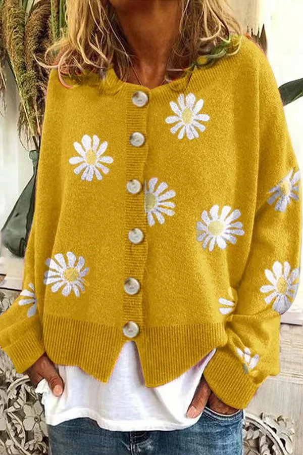 Wongn Wongn 2023 Autumn / Winter Sweater Women's Small Autumn Chrysanthemum Embroidery Needle Knitting Cardigan Women's Clothing