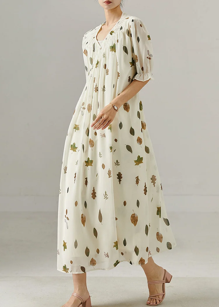 Unique V Neck Print Chiffon Maxi Dresses Spring