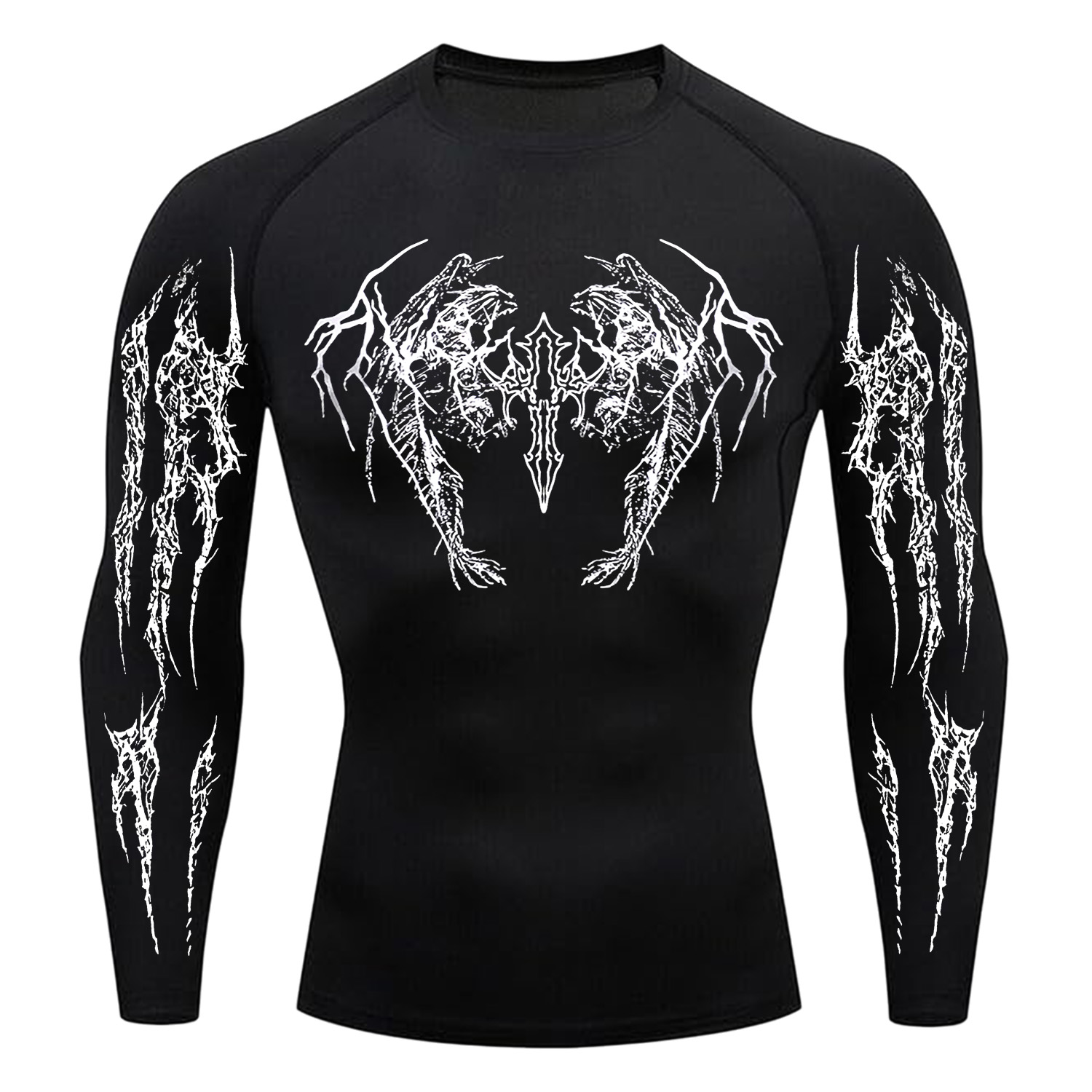 Gothic Wyvern White Accent Compression Long Sleeve