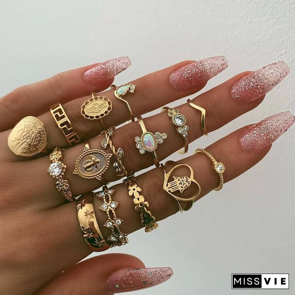 30 Styles Trendy Boho Midi Knuckle Ring Set For Women Crystal Geometric Finger Rings Fashion Bohemian Jewelry