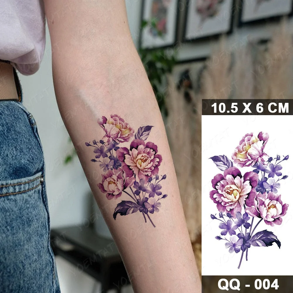 Waterproof Temporary Tattoo Sticker Watercolor Lavender Flowers Flash Tatoo Plants Arm Wrist Fake Tatto For Body Art Women Men