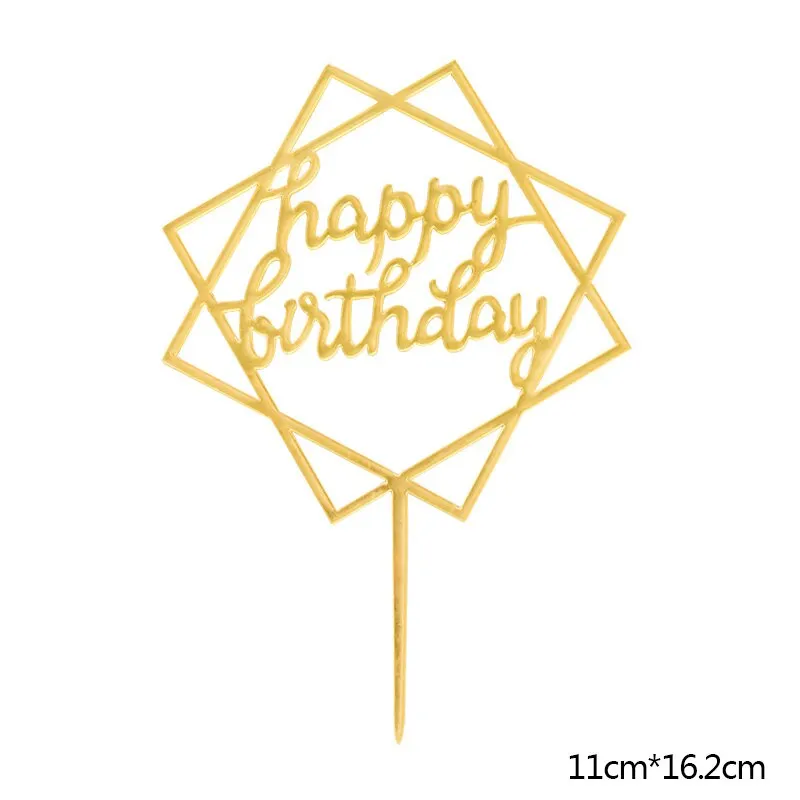 Happy Birthday Cake Topper Acrylic Gold Silver Cake Flag Cupcake Topper For Boy Girl Birthday Party Decorations Wedding Supplies