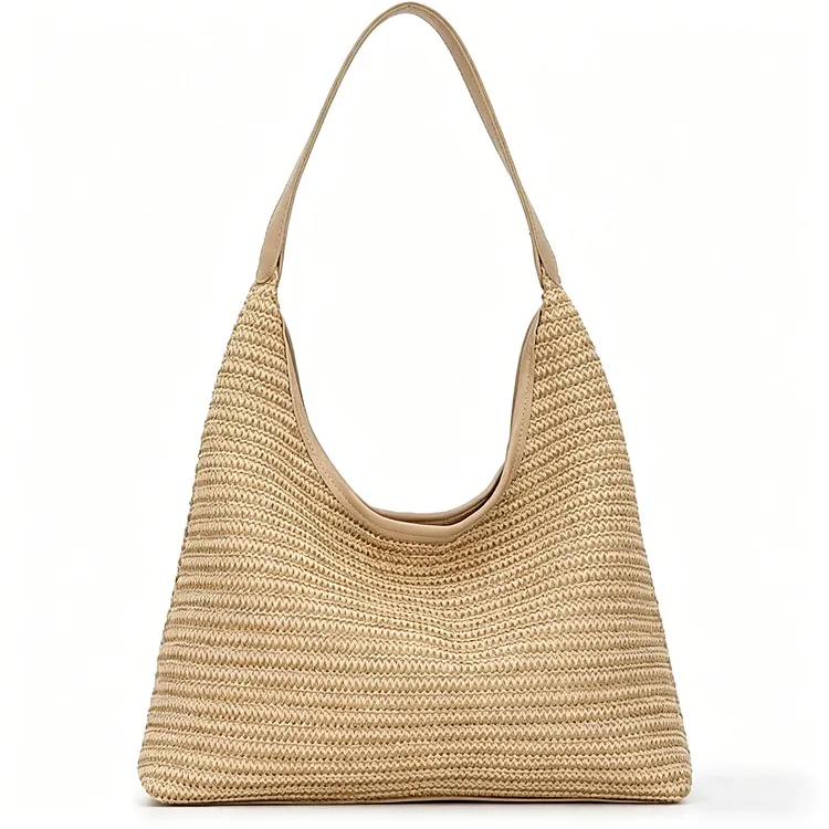 Women Summer Beach Bag Straw Bucket Tote Handbag Woven Vacation Purse