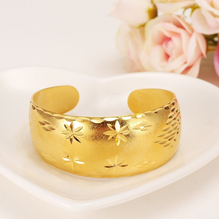 24K  Big Bangles Trendy Gold Color Dubai indiaStatement Cuff Bracelets For Women