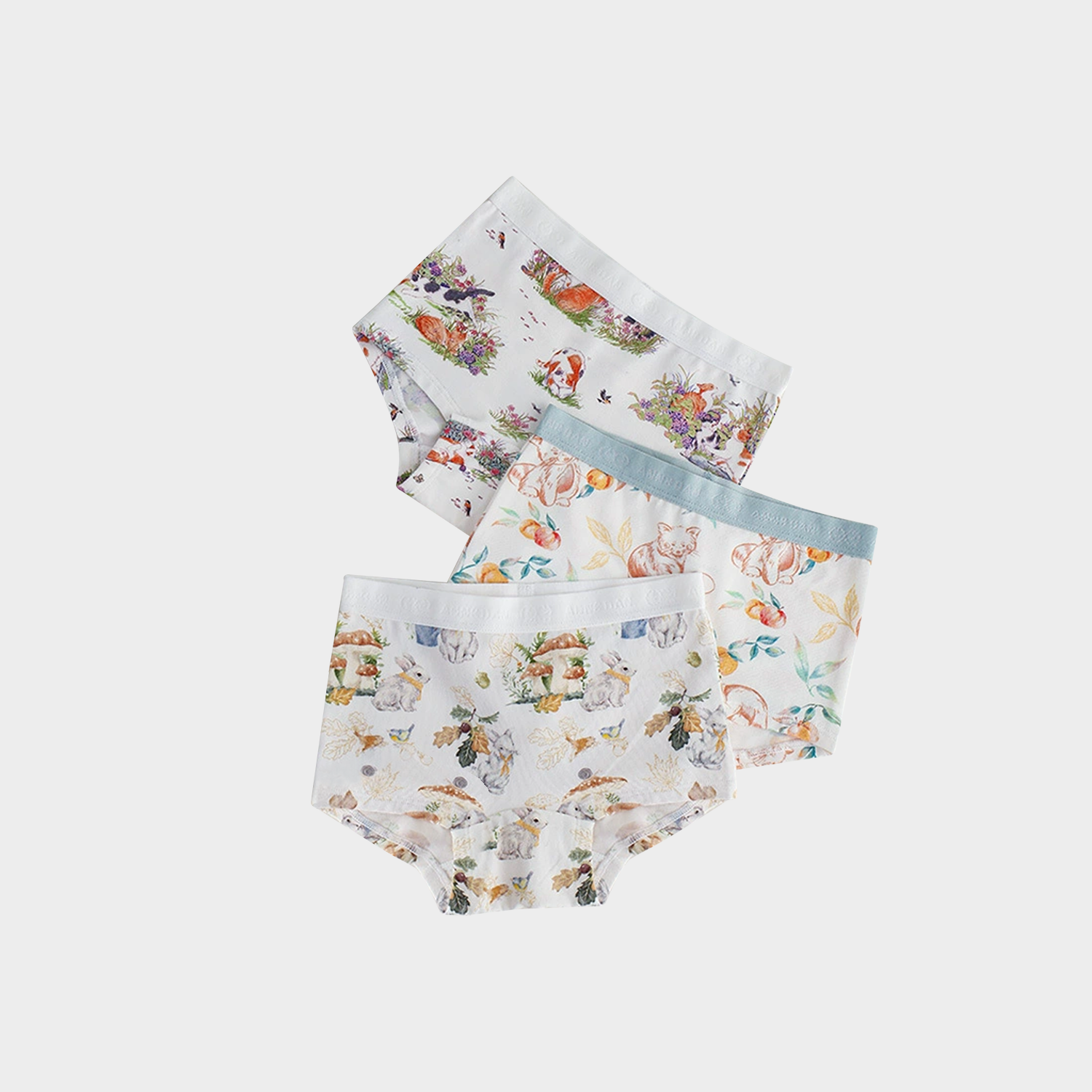  Forest-Themed Bamboo Fiber Girls' Underwear 3-Pack REAL SILK LIFE