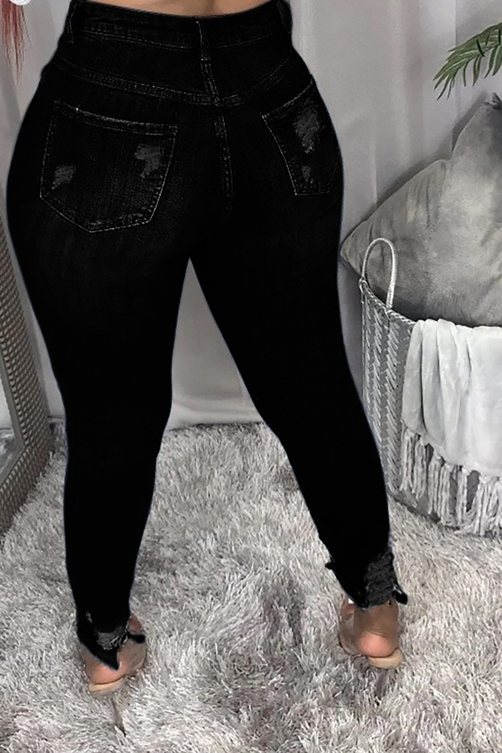 Plus Size Daily Jean Deep Blue Denim High Waist Ripped Skinny Jean