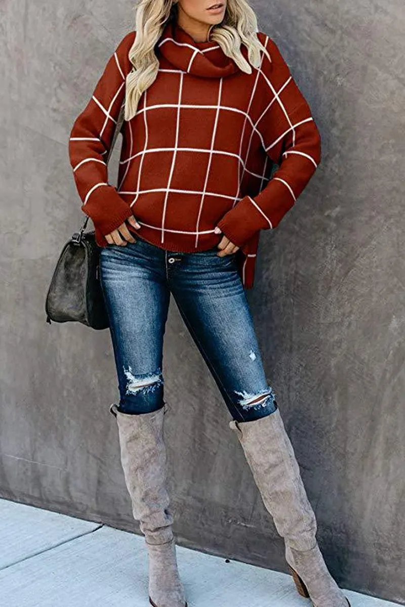 Turtleneck Plaid Casual Sweater