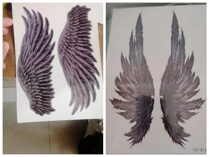 A Pair of Large Wings Tattoo Stickers on The Chest Back Waterproof Temporary Fake Tattoo Neck Feather Art Tattoos for Men Women