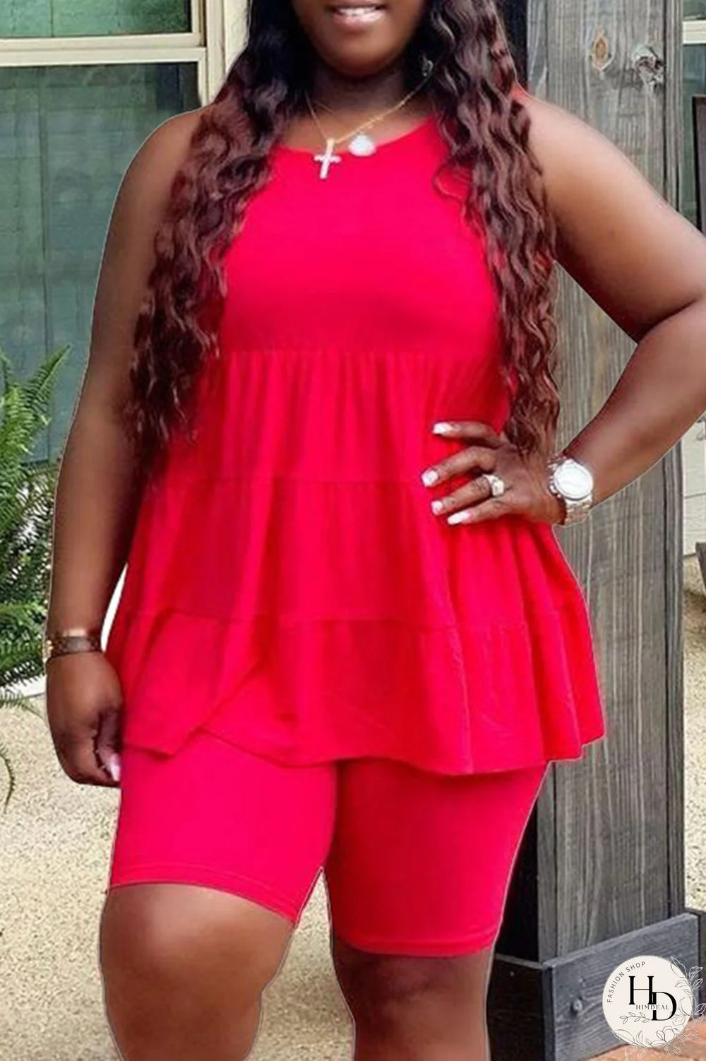 Yellow Fashion Casual Solid Basic O Neck Plus Size Two Pieces