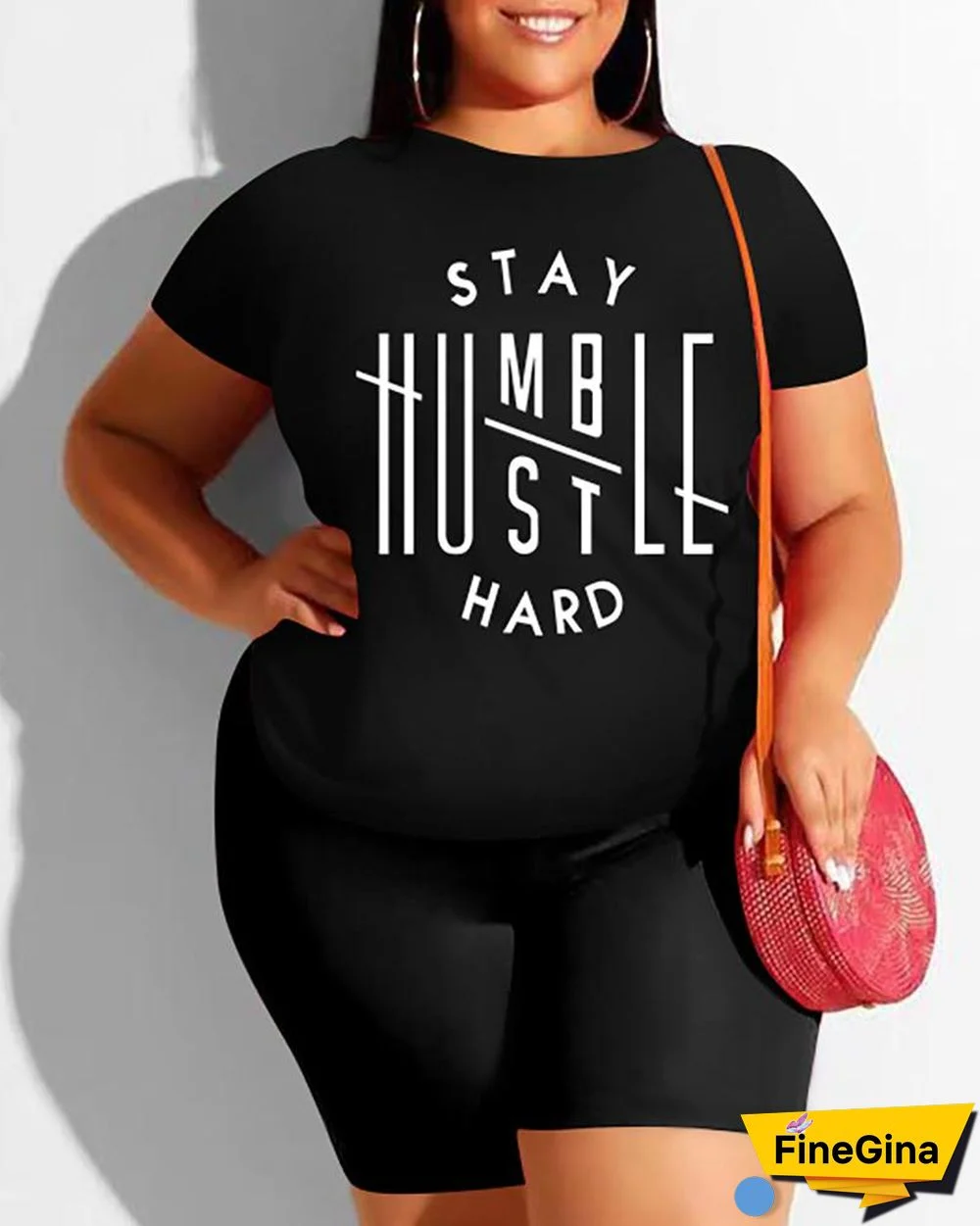 Plus Size Letter Print Short Sleeve Top & Shorts Set
