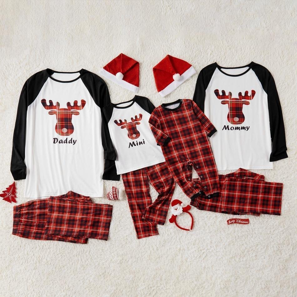 Family Matching Daddy Mommy Mini Antlers Plaid Pajamas Set