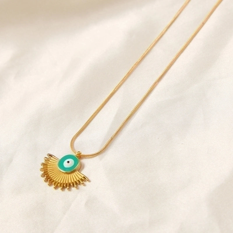 Casual Minimalist Commute Sector Eye Titanium Steel 18K Gold Plated Enamel Plating Chain Pendant Necklace