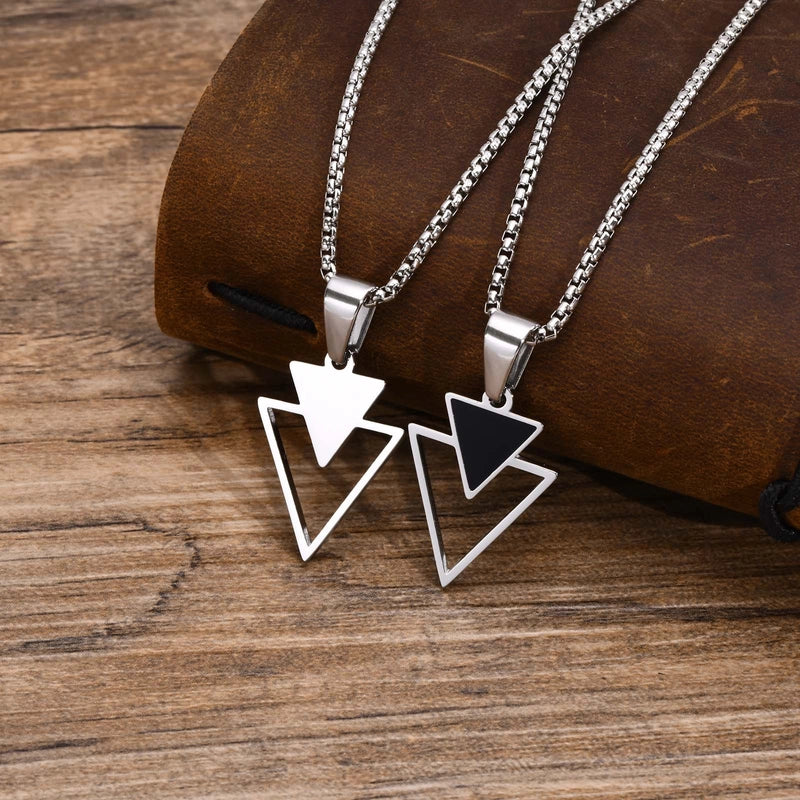 Stainless Steel Triangle Pendant Necklace Steel Hip Hop Titanium Steel Men's Trendy Geometric Personality Jewelry PN-1834