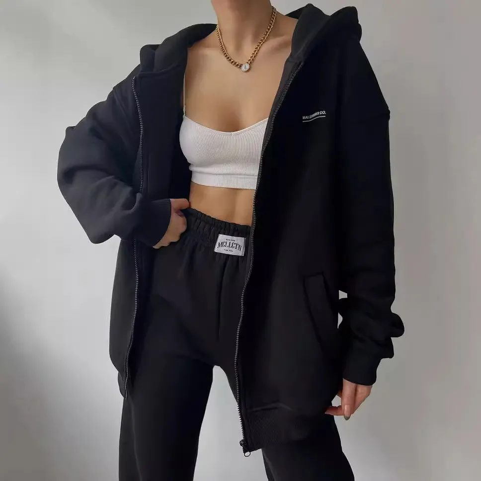 Nigikala Nigikala Women's Long-Sleeved Plus Velvet Trousers Casual Fashion Print Hooded Set Women
