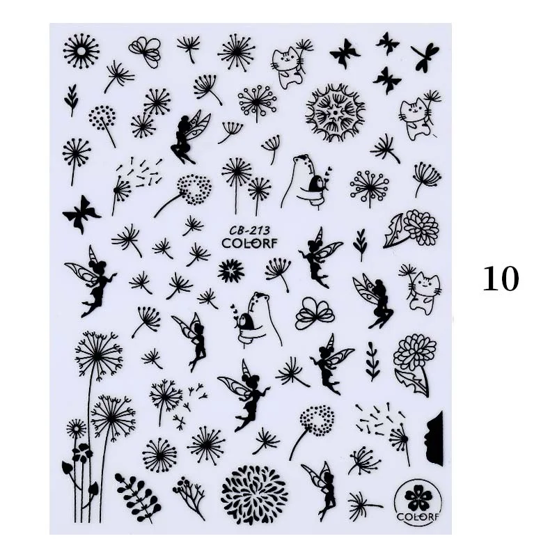 Black White Gold Butterfly 3D Nails Sticker Geometry Decals Flower DIY Decals Designs For Nail Art Manicures Decorations Salon