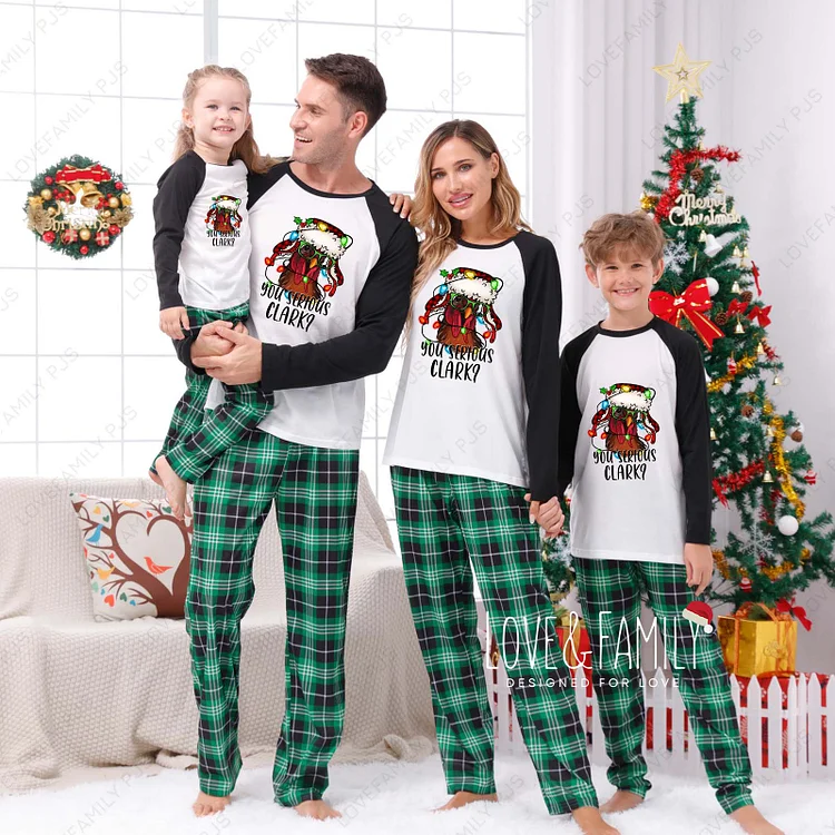 'You Serious Clark?' Christmas Chicken Print Green Plaids Family Pajamas Sets