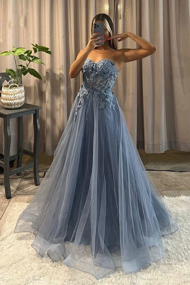 Sweetheart Long A-line Tulle Appliques Long Prom Dresses, Newest Prom Dresses Sweetheart Long A-line Tulle Appliques Long Prom Dresses, Newest Prom Dresses