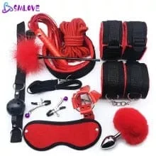 Khalesexx Bondage SMLOVE Sex Handcuffs Collar Whip Gag Nipple Clamps BDSM Bondage Rope Erotic Adult Sex Toys For Woman Couples Anal Butt Plug Tail