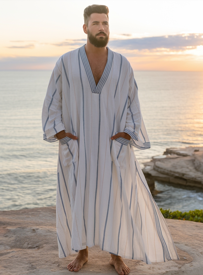 Long-Sleeved Loose-Fitting Printed Kaftan