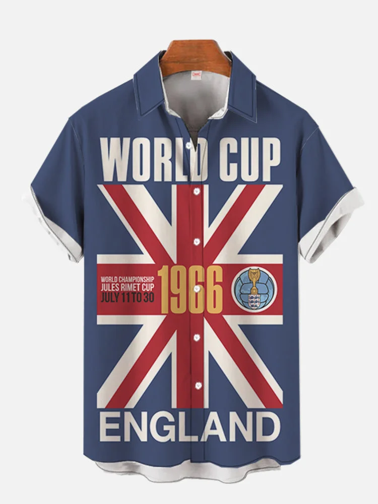 Blue 1966 World Cup Poster Printing Men's Short Sleeve Shirt