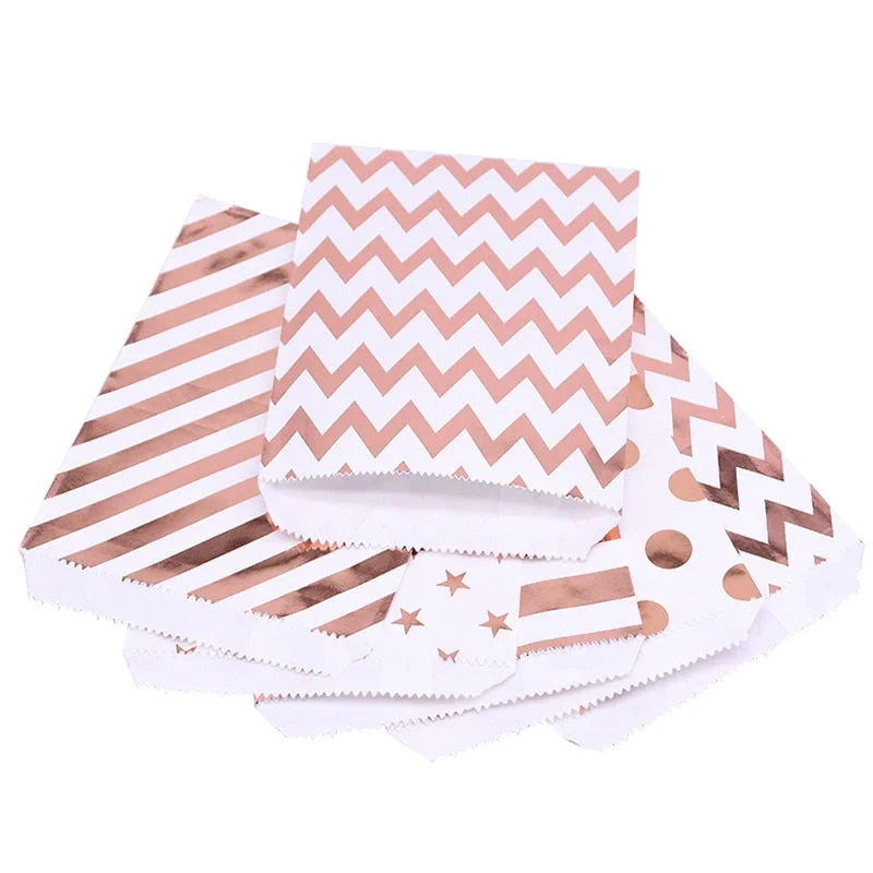 25Pcs Paper Bags Candy Gift Bag Food Packaging Christmas Wedding Favor Baby Shower Rose Gold Birthday Party Decoration Treat Bag