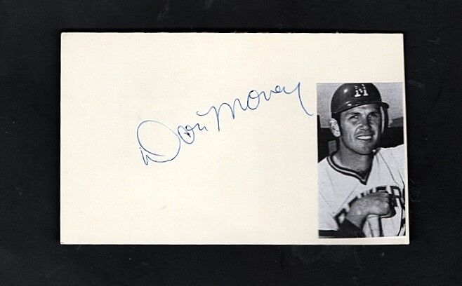 DON MONEY-MILWAUKEE BREWERS AUTOGRAPHED INDEX CARD W/Photo Poster painting