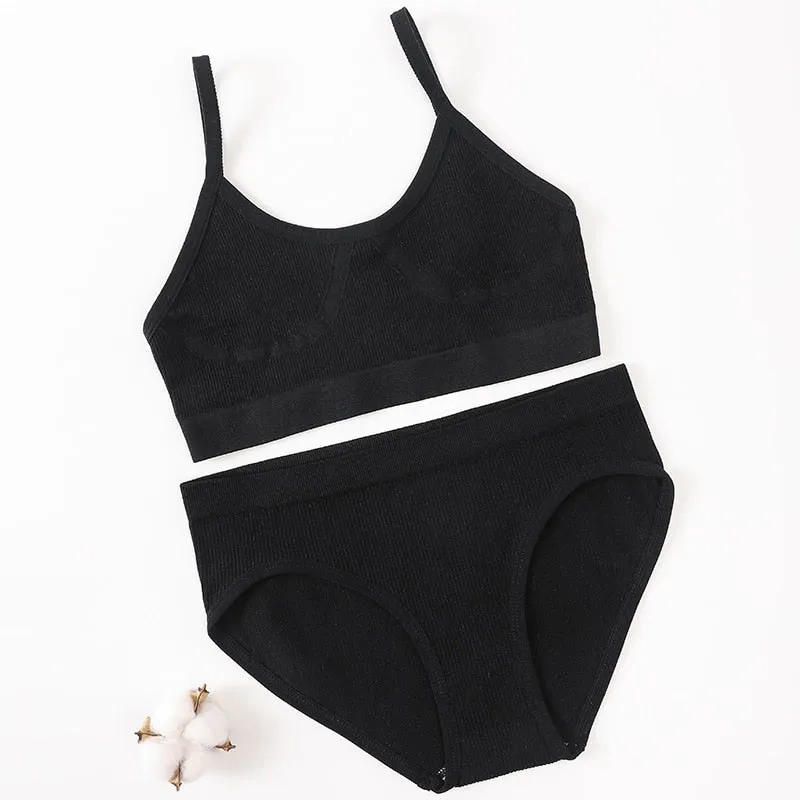 Women Bra Panties Set Seamless Bra Brief Cropped Cami Bralette Crop Top Brassieres Sexy Lingerie Active Bra Sport Underwear Set