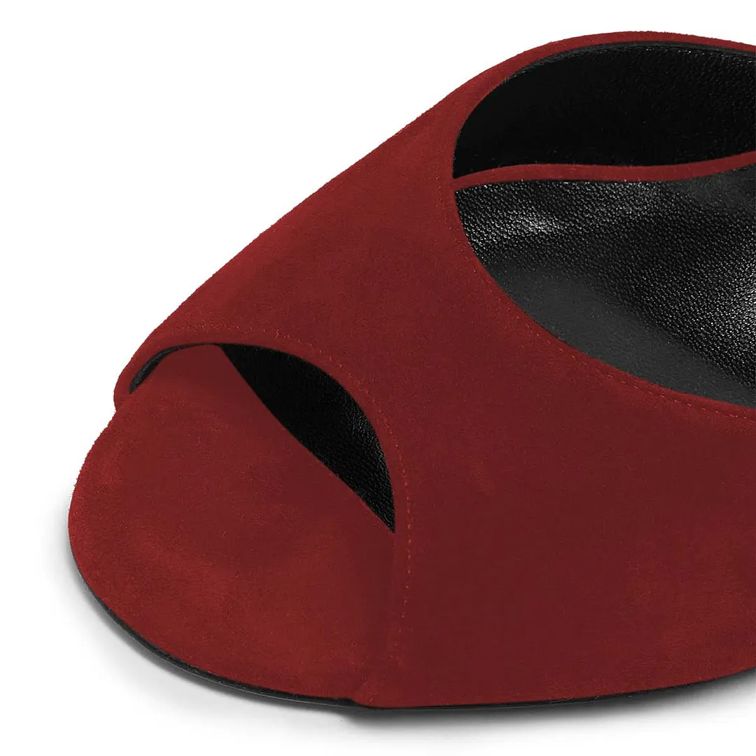Trendy Red Peep Toe Rhinestone Decorative Heel Mules for Women