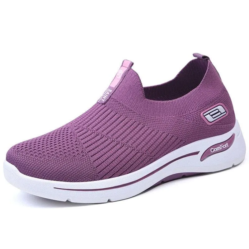 Women Leisure Sneakers Outdoor Mesh Soft Bottom Sport Shoes Vintage Solid Slip on Breathable Shoes Sneakers Women Zapatos Mujer