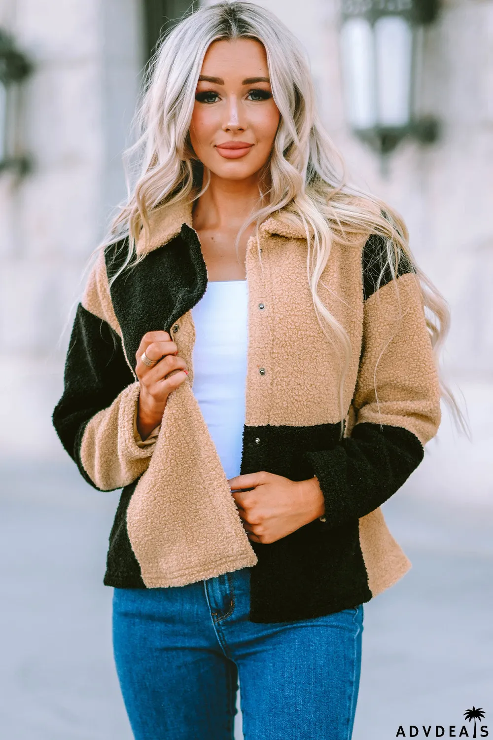 Colorblock Checkered Sherpa Jacket