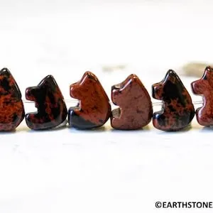 pornhint Pornhint M/ Mahogany Obsidian 12x8mm/ 14x10mm Zuni Fetish Style Bear beads 7.5" strand Natural dark brown gemstone beads for jewelry making