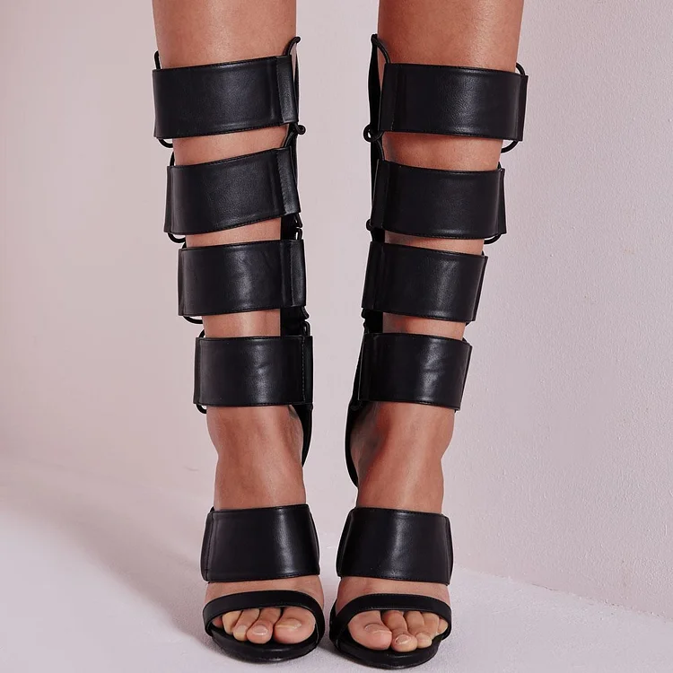 Black Strappy Gladiator Point Toe Heel