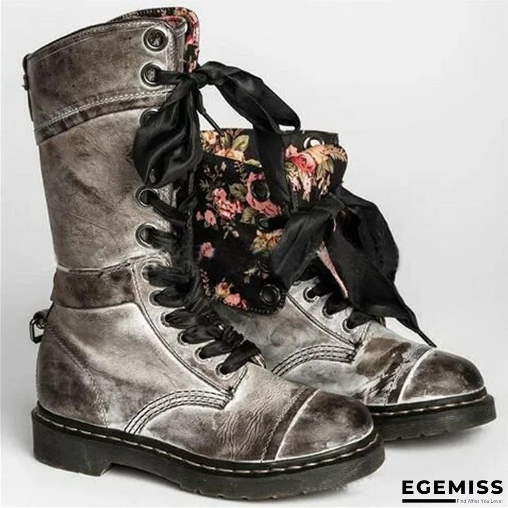 Leather buckle mid tube boots autumn winter Martin boots European and American retro buffing Lace Up Boots | EGEMISS