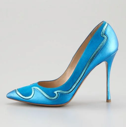 Light Blue Pointed Toe Stiletto Pumps with Low-Cut Uppers - Ripple Design Vdcoo