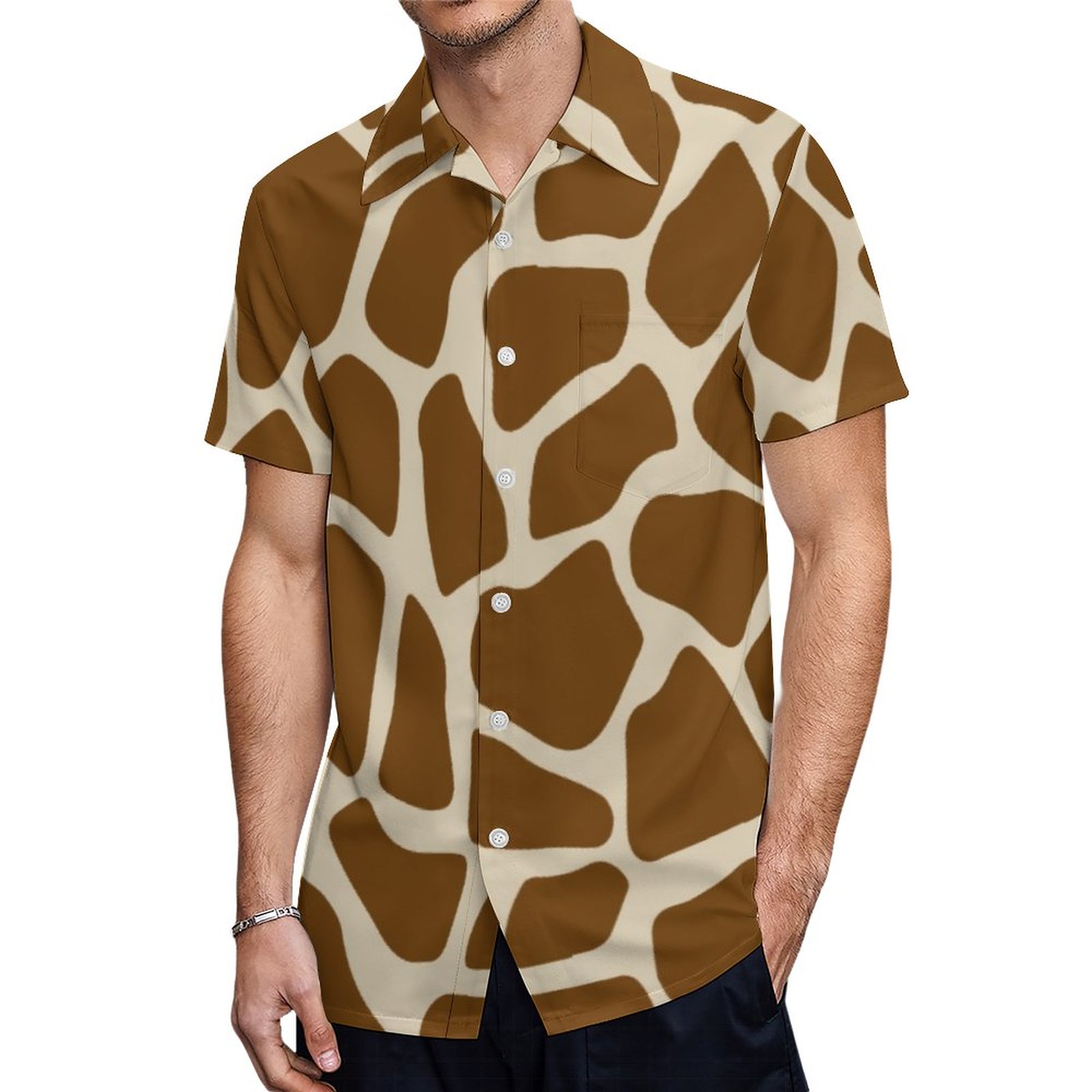 Wild Giraffe Pattern Hawaiian Shirt Mens Button Down Plus Size Tropical Hawaii Beach Shirts