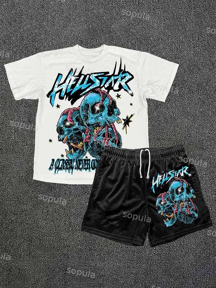 Hellstar Skeleton Bandage Retro Short Sleeve Tee & Shorts Two Piece Set - SOPULA