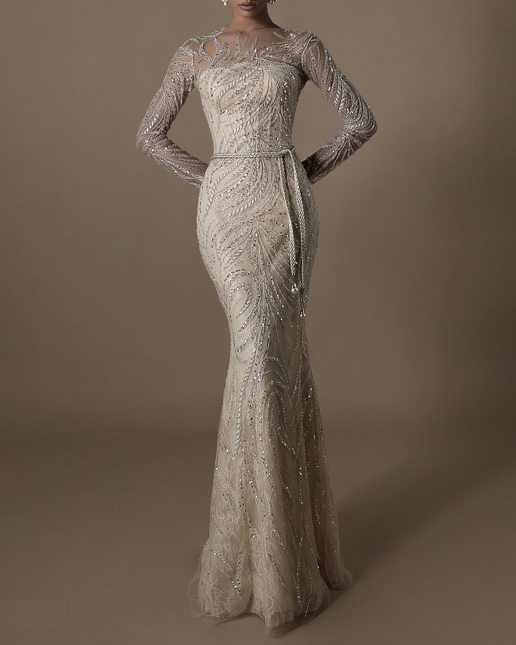 Long Sleeve Embroidered Gown