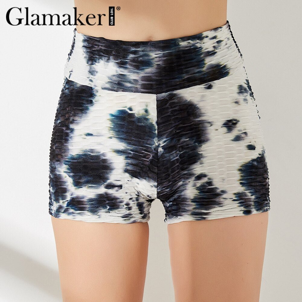 Glamaker Tie-dye high waist fitness vintage shorts Women neon summer sport spandex shorts Female black casual short 2020 bottoms