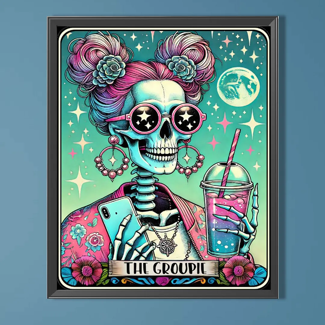 Hipster Skull Tarot Cards DIY 5D Round Full Drill Diamond Painting Gem Art Kits for Adults/Beginners Gift Idea Home Wall Decor Diamond Dots Paintings Picture Arts Craft 15.75x19.69Inch