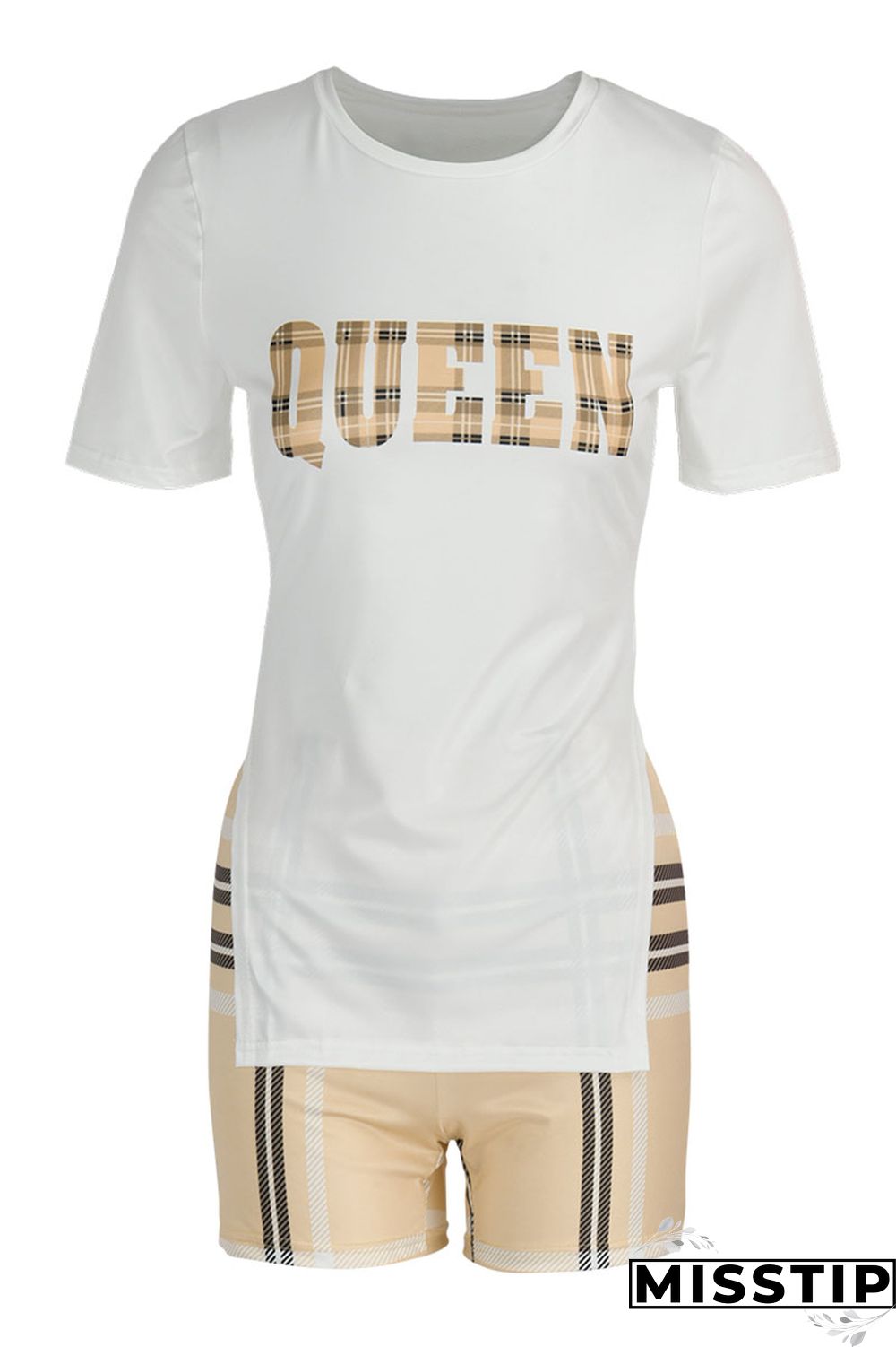 Red Casual Print Patchwork Slit O Neck Short Sleeve Two Pieces