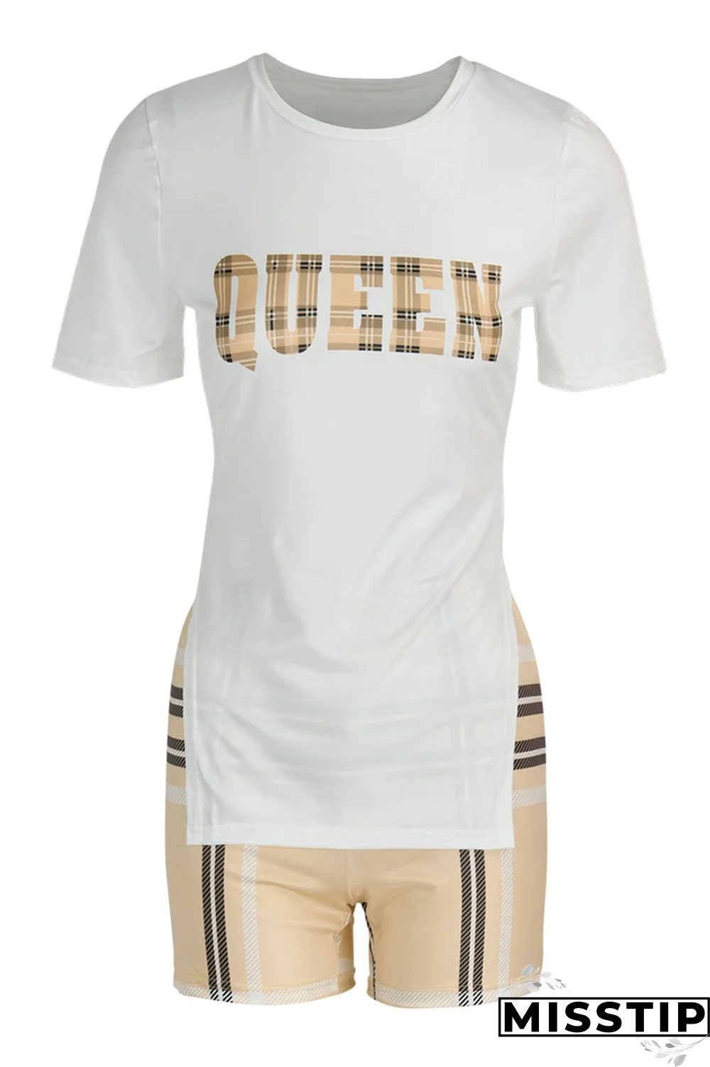 Red Casual Print Patchwork Slit O Neck Short Sleeve Two Pieces