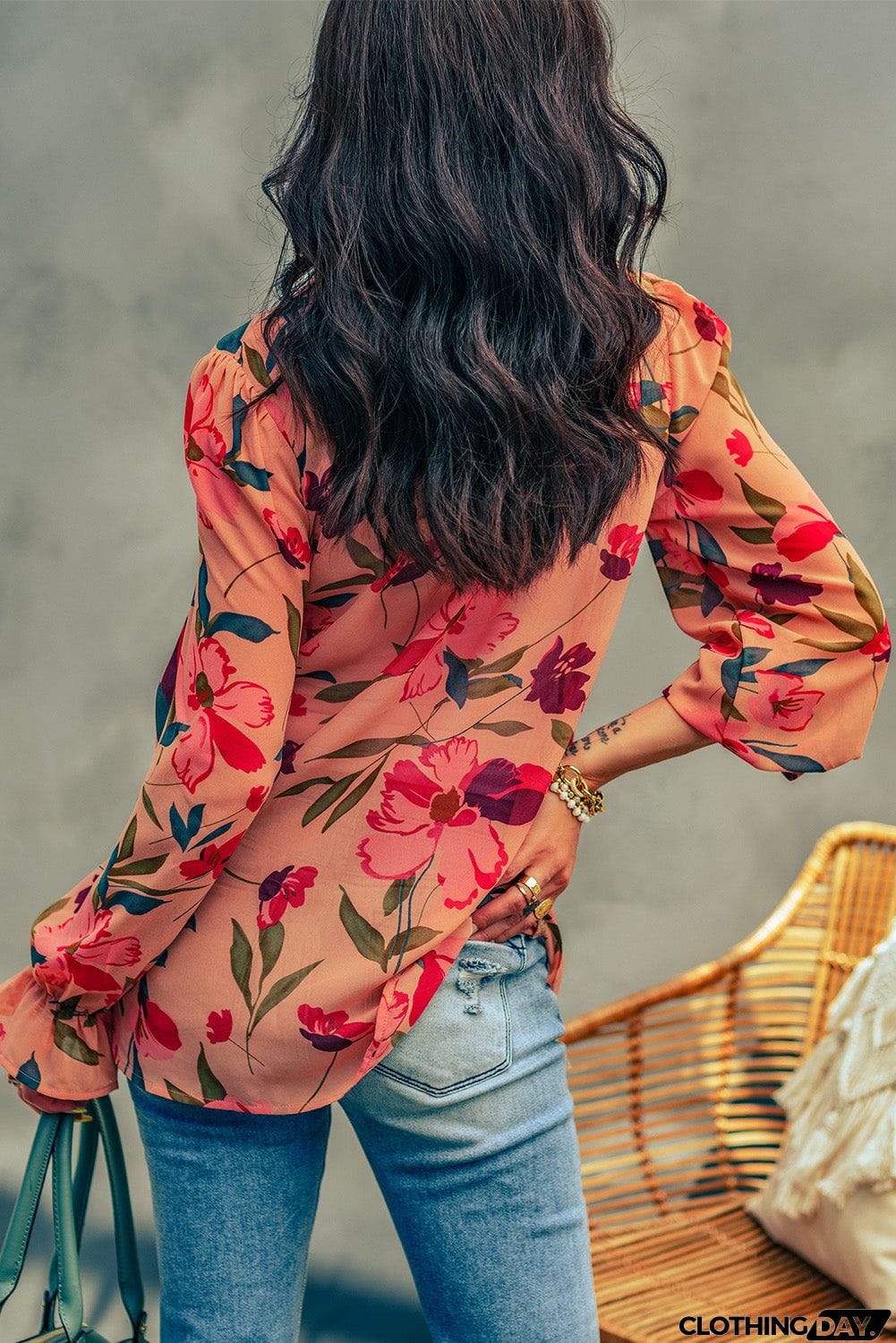 Floral Print Ruffled Long Sleeve Shirt