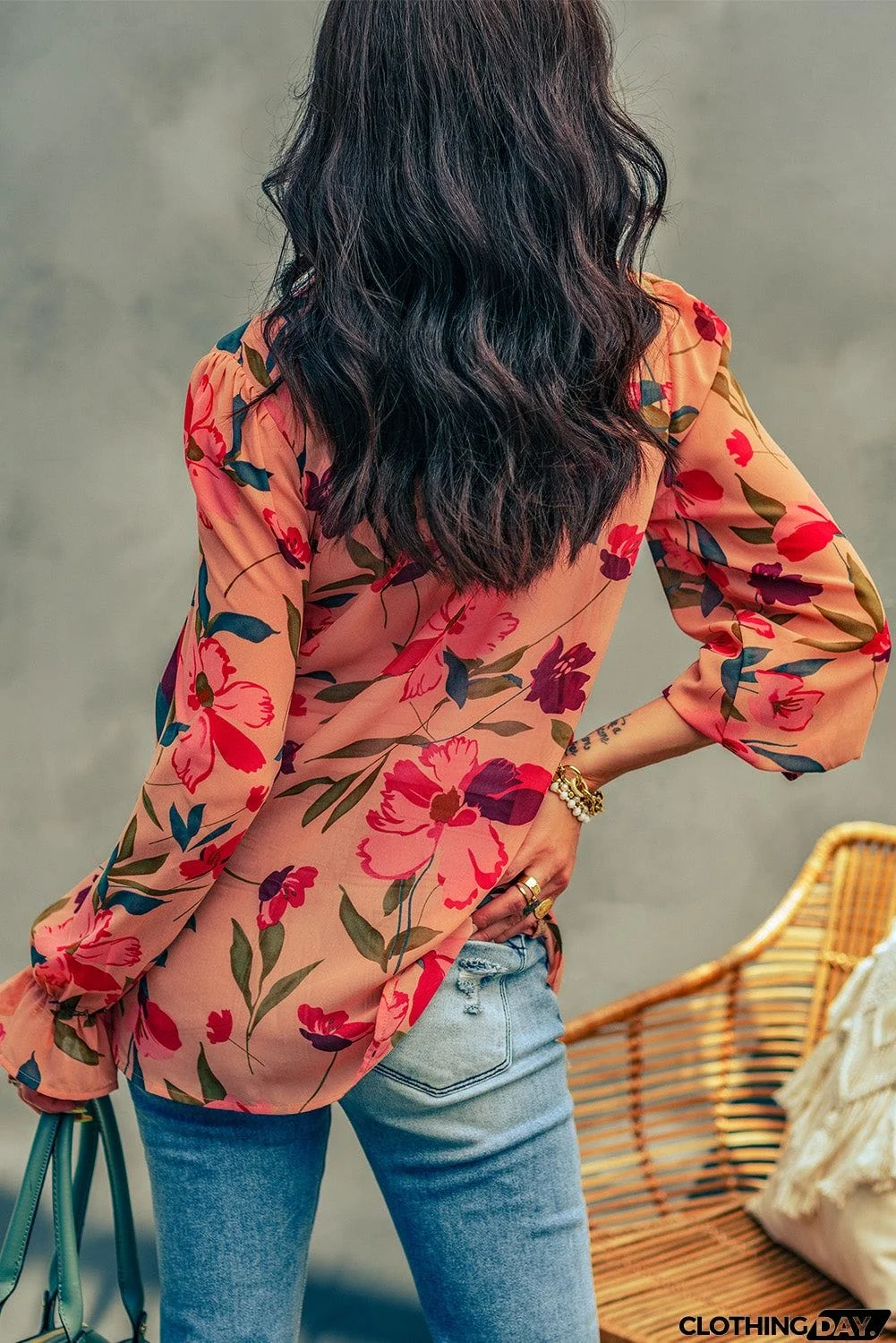 Floral Print Ruffled Long Sleeve Shirt