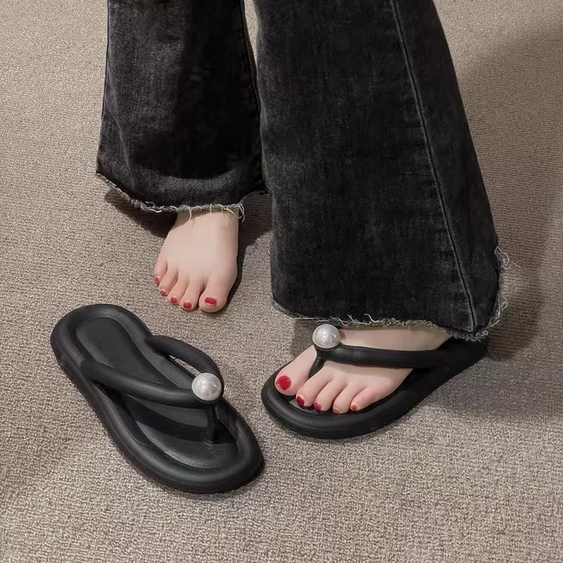 Zhungei Pearl Soft Flip Flops for Women 2024 Summer Clip Toe Platform Pillow Slides Woman Light Non Slip Beach Slippers Sandals