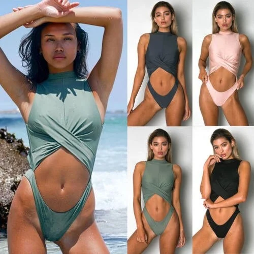 New 2018 Summer Sexy Women Hollow Out Backless Swimsuit Push Up Padded Bikini Swimwear Bathing One Piece Monokini