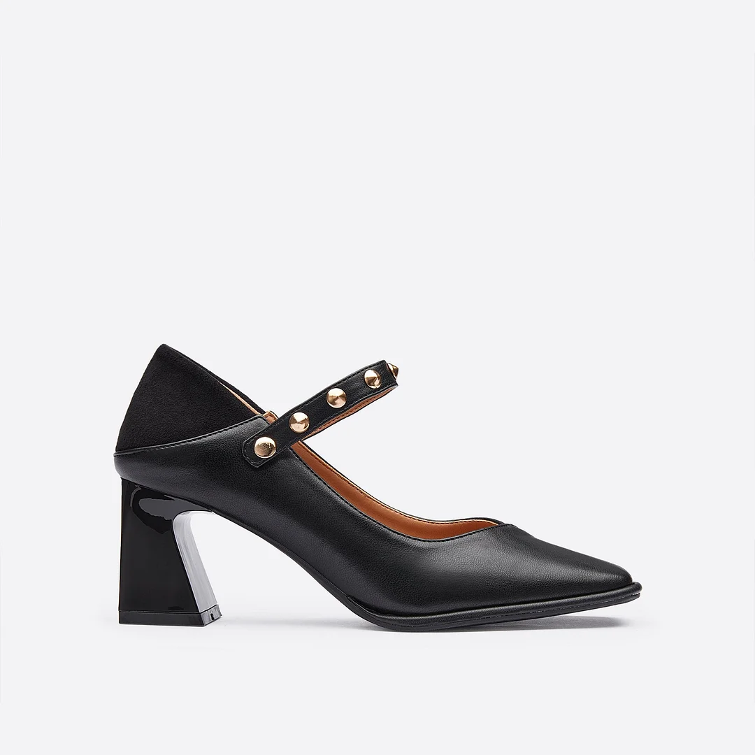 Vintage Rivet Square Toe Heeled Mary Janes